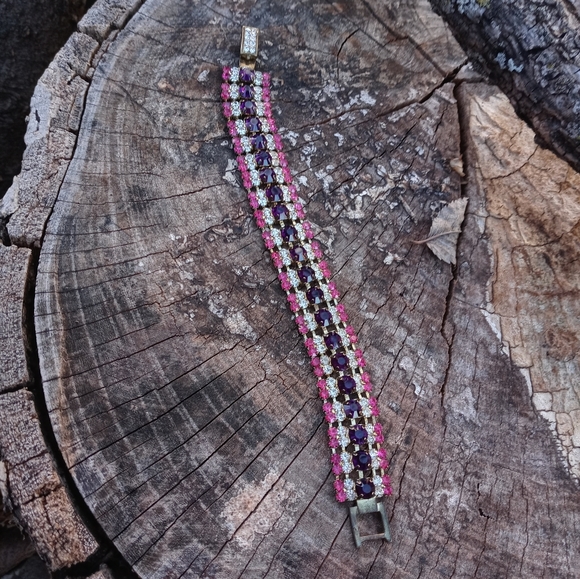 Rhinestone 💜 Amethyst 💞Crystal 💕 Bracelet - Picture 6 of 8